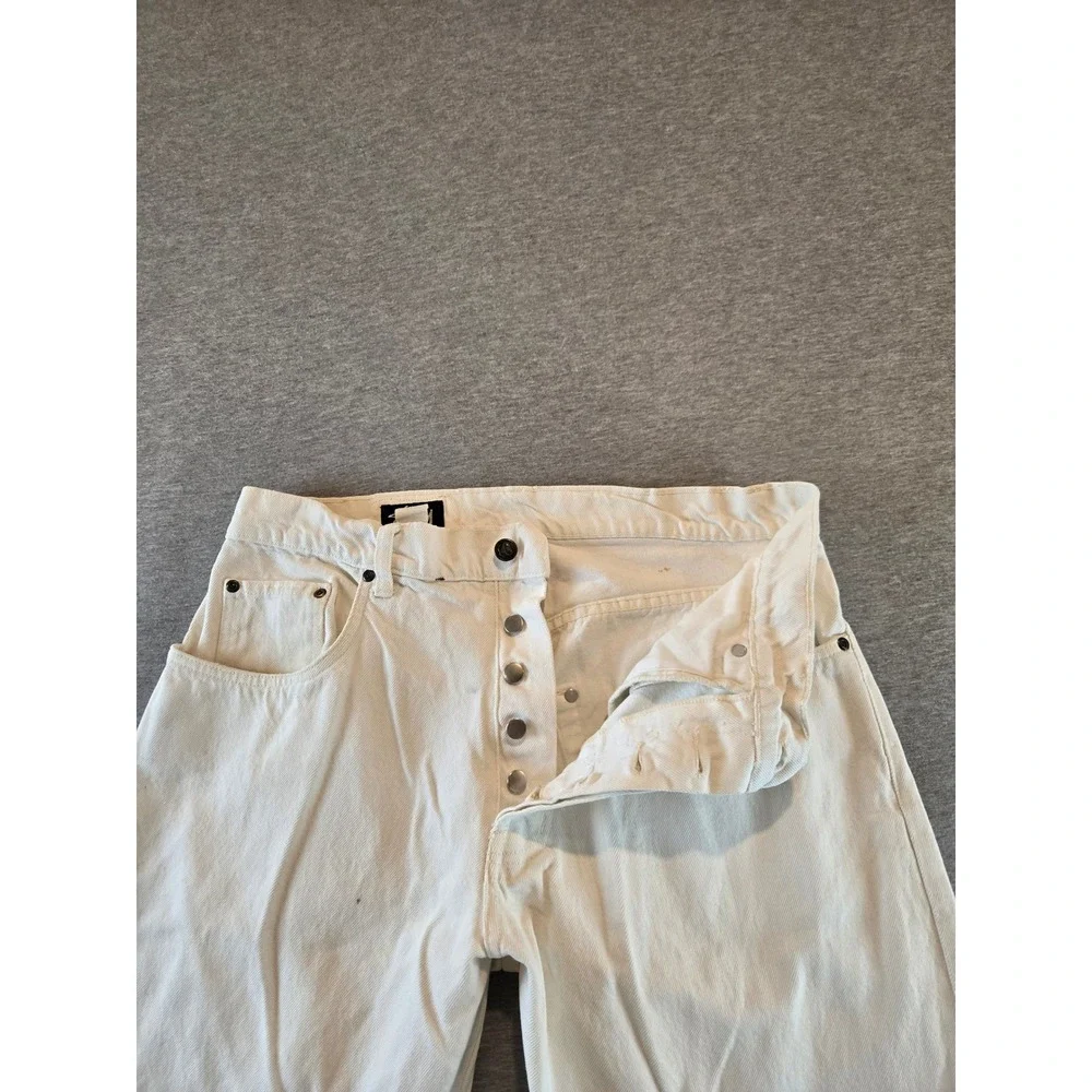 Vintage Stussy Jeans Mens 34 Cream Baggy Made USA Button Fly Denim 80's Skater